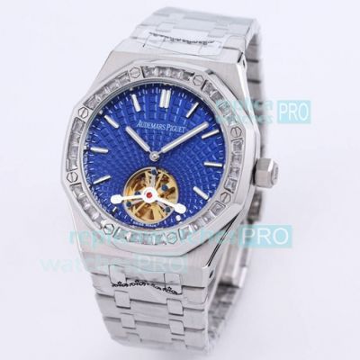 Replica Audemars Piguet Royal Oak Tourbillon Watch 41MM Blue Dial Diamond Bezel